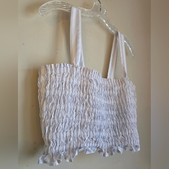 J. Crew Blue & White Smocked Striped Crop Top Gently Used Size L - Picture 3 of 14
